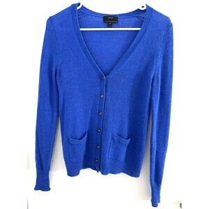 J.CREW Women Royal Blue Italian spun alpaca blend button sweater office preppy M